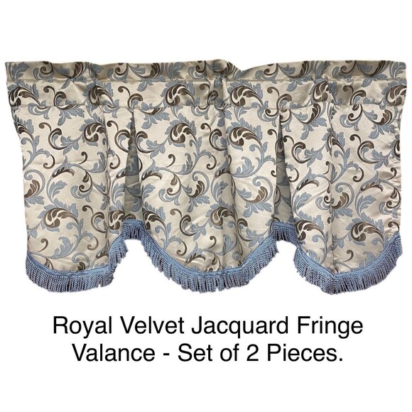 Royal Velvet Jacquard Fringe Valance - Set of 2 Pieces- 49”L x 25”H each . - Picture 1 of 10